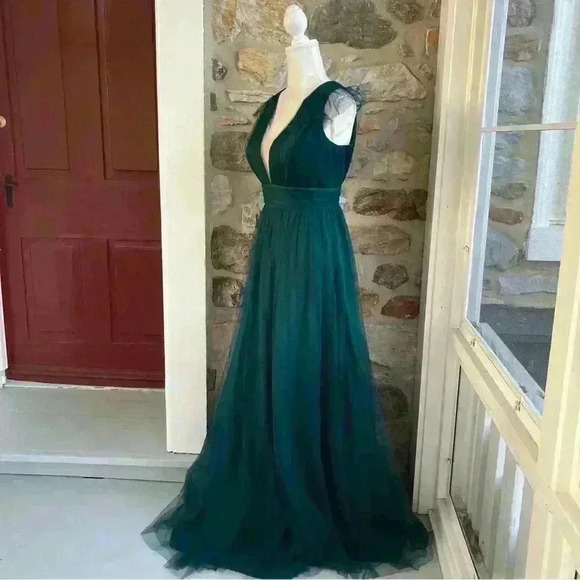 Revelry Cora Tulle v Neck Maxi Dress Classic Emerald 336 Womens 8 - Picture 7 of 16